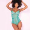 Floral Lace Peek A Boo Open Back Teddy Aqua L/xl