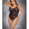 Floral Lace & Mesh Underwire Bodysuit W/lace Up Back Black 1x/2x