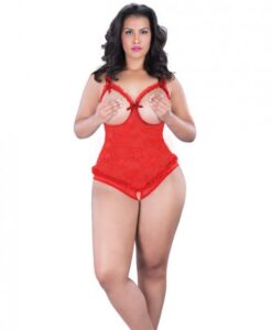 Lace Open Cup Crotchless Teddy Red One Size Queen