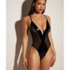 Fetish Finesse Soft Cup Vinyl & Mesh Teddy W/barbell Black S/m