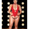 Fetish Submissive V-plunge Vinyl Teddy W/removable Chain Harness & Hand Red 1x/2x