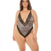 Jolene Satin Teddy W/plunging Neckline Leopard/black 1x/2x
