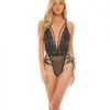 Sloane Soft Cup Deep Plunge Teddy W/side Lace Up Ribbon Detail Black L/xl