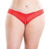 Crotchless Thong Panty with Pearls Red 1X/2X