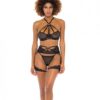 Ivonne Underwire Bra, Garterbelt & Panty Black Xl