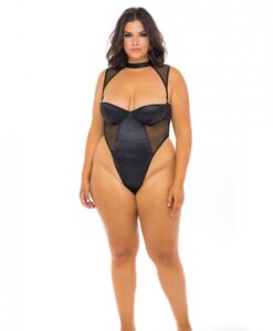 Josephine High Leg Teddy W/removable Fishnet Collared Harness Black 3x