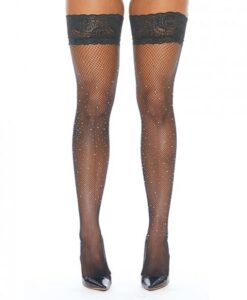 Rhinestone Thigh High W/silicone Black O/s