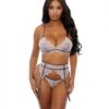 Floral Lace Bra, Cage Garter Belt & G-string Dusty Pink Sm