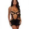 Open Cut Underwire Lace & Mesh Chemise W/g-string Black Md