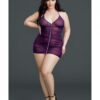Ruched Front Zipper Chemise with G-String Plum Qn