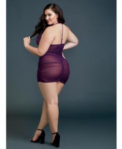 Alternative view of Ruched Front Zipper Chemise with G-String Plum Qn