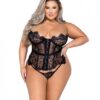 Fantasy Scalloped Eyelash Lace Bustier & Thong Black 2x