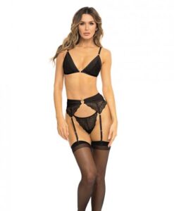 Rene Rofe Underneath It All Bra, Garter Belt & G-string Black M/l