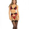 Rene Rofe Underneath It All Bra, Garter Belt & G-string Red S/m