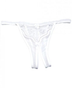 Scalloped Embroidery Crotchless Panty White O/S
