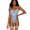 Floral Lace Deep V Lace Teddy Light Blue Xxl