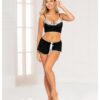 Knit Jersey Bralette Contrast Lace & Shorts Black Md