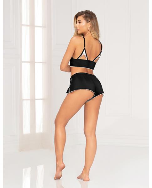 Knit Jersey Bralette Contrast Lace & Shorts Black XL - Image 2