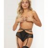 Stretch Lace High Waist Panty W/double Straps & Garters Black Xl