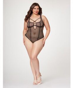 Fishnet Strappy High Cut Leg Teddy Black 1x/2x