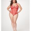 Fishnet Strappy High Cut Leg Teddy Red 1x/2x