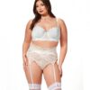 Lace & Pearl Bra, Garter Belt & Thong White 1x/2x