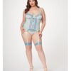 Lace & Mesh Bustier W/lace Up Center, Garter Belt & Thong Blue 1x/2x