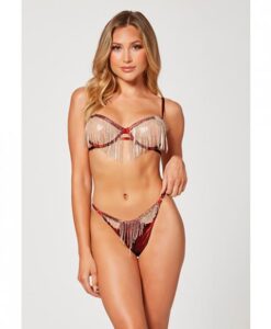 Holiday Rhinestone Bra W/underwire Open Cup & G-string Wine S/m