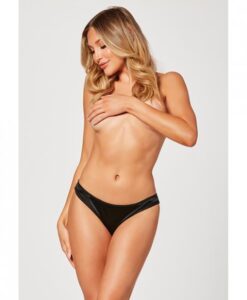 Holiday Stretch Satin Panty W/rhinestone Chain Back Black S/m