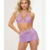 Galloon Lace Bra, Garter Skirt & G-string Lavender O/s