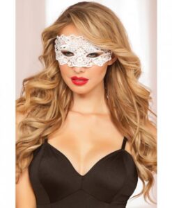 Lace Eye Mask Satin Ribbon Ties White O/S