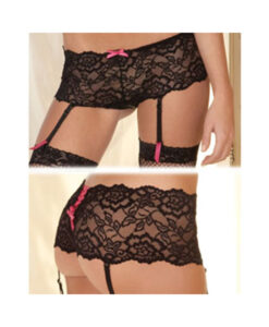 Crotchless Lace Boyleg with Garters Black S/M