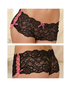 Rene Rofe Crotchless Lace Side Tie Boyleg Panty Black M/L