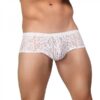 Male Power Mini Shorts Stretch Lace White Small
