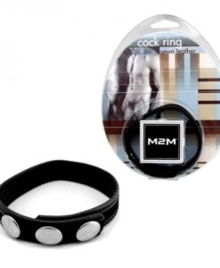 Alternative view of M2M Cock Ring Leather 3 Snaps Black