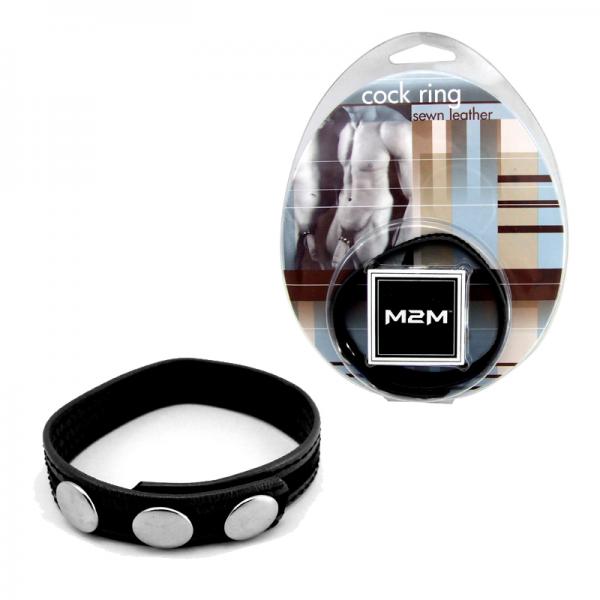M2M Cock Ring Leather 3 Snaps Black - Image 2