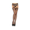 Industrial Net Stockings W/duchess Lace Top,strand Garterbelt O/s Black