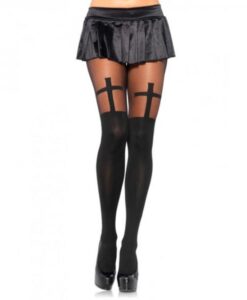 Spandex Cross Hose W/thigh Accent Os Blk