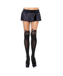 Black Cat Spandex Opaque Pantyhose W/sheer Thigh Accent O/s Black/nude