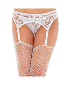 Lace Garter Belt with Thong Panty O/S White