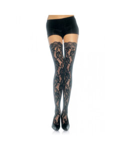 Lace Thigh High Stockings Lace Top O/S Black