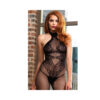 Fishnet Seamless Halter Bodystocking W/floral Lace Hourglass O/s Black