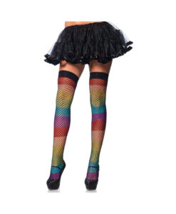 Rainbow Thigh Highs Fishnet Overlay O/S Multicolor