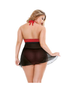 Alternative view of Curve Valentina Halter Keyhole Front Babydoll & Matching Panty Red/black 3x/4x