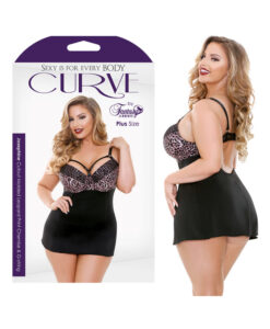 Curve Josephine Cutout Molded Leopard Print Chemise & G-string Rose Leopard 1x/2x