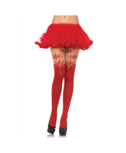 Spandex Snowflake Opaque Pantyhose W/sheer Thigh Accent Red O/s