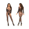 Vine Lace And Net Long Sleeved Bodystocking Black O/s