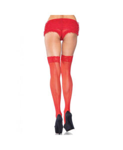 Sheer Stockings with Back Seam Lace Top Red O/S