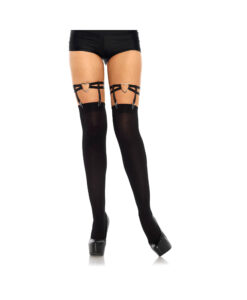 Dual Strap Elastic Thigh High Garter Suspender With Heart O/s Black