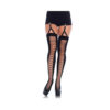 Lace Up Illusion Opaque Thigh Highs With Attached Clip Garter O/s Black
